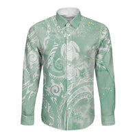 Aloha Hawaii Turtles Floral Long Sleeve Button Shirt Seafoam Marbles Glaze LT7 Unisex Seafoam - Polynesian Pride