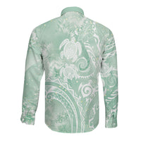 Aloha Hawaii Turtles Floral Long Sleeve Button Shirt Seafoam Marbles Glaze LT7 - Polynesian Pride