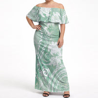 Aloha Hawaii Turtles Floral Off Shoulder Maxi Dress Seafoam Marbles Glaze LT7 Women Seafoam - Polynesian Pride