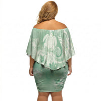 Aloha Hawaii Turtles Floral Off Shoulder Short Dress Seafoam Marbles Glaze LT7 - Polynesian Pride