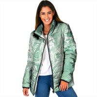Aloha Hawaii Turtles Floral Padded Jacket Seafoam Marbles Glaze