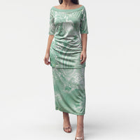 Aloha Hawaii Turtles Floral Puletasi Seafoam Marbles Glaze LT7 Long Dress Seafoam - Polynesian Pride