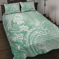 Aloha Hawaii Turtles Floral Quilt Bed Set Seafoam Marbles Glaze