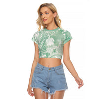 Aloha Hawaii Turtles Floral Raglan Cropped T Shirt Seafoam Marbles Glaze
