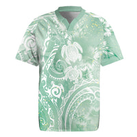 Aloha Hawaii Turtles Floral Rugby Jersey Seafoam Marbles Glaze