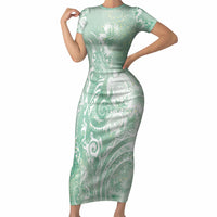 Aloha Hawaii Turtles Floral Short Sleeve Bodycon Dress Seafoam Marbles Glaze LT7 Long Dress Seafoam - Polynesian Pride