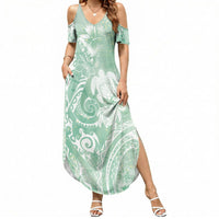 Aloha Hawaii Turtles Floral Summer Maxi Dress Seafoam Marbles Glaze LT7 Women Seafoam - Polynesian Pride