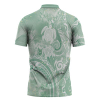 Aloha Hawaii Turtles Floral Zipper Polo Shirt Seafoam Marbles Glaze