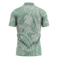 Aloha Hawaii Turtles Floral Zipper Polo Shirt Seafoam Marbles Glaze LT7 - Polynesian Pride