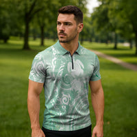 Aloha Hawaii Turtles Floral Zipper Polo Shirt Seafoam Marbles Glaze LT7 - Polynesian Pride
