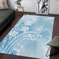 Aloha Hawaii Turtles Floral Area Rug Aqua Marbles Glaze