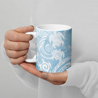 Aloha Hawaii Turtles Floral Ceramic Mug Aqua Marbles Glaze