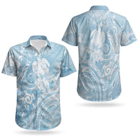 Aloha Hawaii Turtles Floral Couples Matching Long Sleeve Bodycon Dress and Hawaiian Shirt Aqua Marbles Glaze LT7 - Polynesian Pride