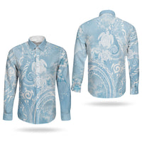 Aloha Hawaii Turtles Floral Couples Matching Off The Shoulder Long Sleeve Dress and Long Sleeve Button Shirt Aqua Marbles Glaze LT7 - Polynesian Pride