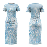 Aloha Hawaii Turtles Floral Couples Matching Short Sleeve Bodycon Dress and Hawaiian Shirt Aqua Marbles Glaze LT7 - Polynesian Pride