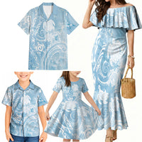 Aloha Hawaii Turtles Floral Family Matching Mermaid Dress and Hawaiian Shirt Aqua Marbles Glaze LT7 - Polynesian Pride