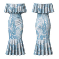 Aloha Hawaii Turtles Floral Family Matching Mermaid Dress and Hawaiian Shirt Aqua Marbles Glaze LT7 Mom's Dress Aqua - Polynesian Pride