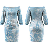 Aloha Hawaii Turtles Floral Family Matching Off The Shoulder Long Sleeve Dress and Hawaiian Shirt Aqua Marbles Glaze LT7 Mom's Dress Aqua - Polynesian Pride
