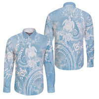 Aloha Hawaii Turtles Floral Family Matching Off The Shoulder Long Sleeve Dress and Hawaiian Shirt Aqua Marbles Glaze LT7 Dad's Shirt - Long Sleeve Aqua - Polynesian Pride