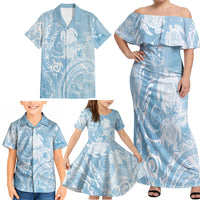 Aloha Hawaii Turtles Floral Family Matching Off Shoulder Maxi Dress and Hawaiian Shirt Aqua Marbles Glaze LT7 - Polynesian Pride