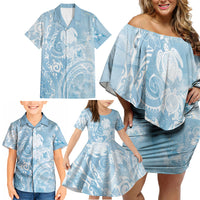 Aloha Hawaii Turtles Floral Family Matching Off Shoulder Short Dress and Hawaiian Shirt Aqua Marbles Glaze LT7 - Polynesian Pride