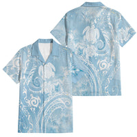 Aloha Hawaii Turtles Floral Family Matching Off Shoulder Short Dress and Hawaiian Shirt Aqua Marbles Glaze LT7 Dad's Shirt - Short Sleeve Aqua - Polynesian Pride