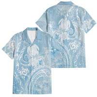 Aloha Hawaii Turtles Floral Family Matching Puletasi and Hawaiian Shirt Aqua Marbles Glaze LT7 Dad's Shirt - Short Sleeve Aqua - Polynesian Pride
