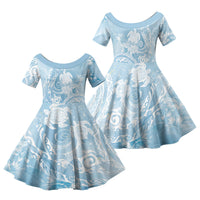 Aloha Hawaii Turtles Floral Family Matching Puletasi and Hawaiian Shirt Aqua Marbles Glaze LT7 Daughter's Dress Aqua - Polynesian Pride