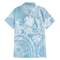 Aloha Hawaii Turtles Floral Family Matching Short Sleeve Bodycon Dress and Hawaiian Shirt Aqua Marbles Glaze