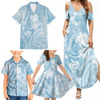 Aloha Hawaii Turtles Floral Family Matching Summer Maxi Dress and Hawaiian Shirt Aqua Marbles Glaze LT7 - Polynesian Pride
