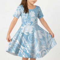 Aloha Hawaii Turtles Floral Kid Short Sleeve Dress Aqua Marbles Glaze LT7 KID Aqua - Polynesian Pride