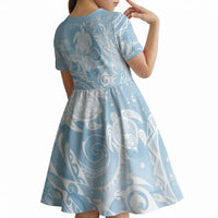 Aloha Hawaii Turtles Floral Kid Short Sleeve Dress Aqua Marbles Glaze LT7 - Polynesian Pride