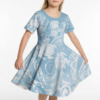 Aloha Hawaii Turtles Floral Kid Short Sleeve Dress Aqua Marbles Glaze LT7 - Polynesian Pride