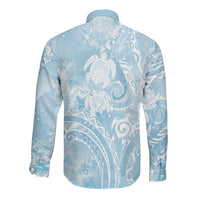 Aloha Hawaii Turtles Floral Long Sleeve Button Shirt Aqua Marbles Glaze LT7 - Polynesian Pride