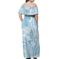 Aloha Hawaii Turtles Floral Off Shoulder Maxi Dress Aqua Marbles Glaze