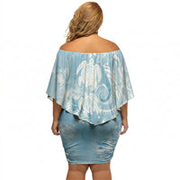 Aloha Hawaii Turtles Floral Off Shoulder Short Dress Aqua Marbles Glaze LT7 - Polynesian Pride