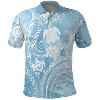Aloha Hawaii Turtles Floral Polo Shirt Aqua Marbles Glaze
