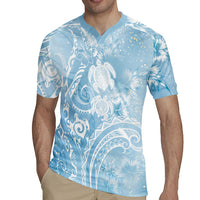 Aloha Hawaii Turtles Floral Rugby Jersey Aqua Marbles Glaze