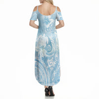 Aloha Hawaii Turtles Floral Summer Maxi Dress Aqua Marbles Glaze LT7 - Polynesian Pride