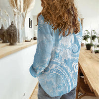Aloha Hawaii Turtles Floral Women Casual Shirt Aqua Marbles Glaze