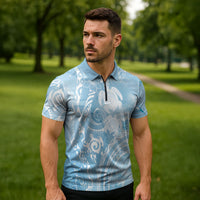 Aloha Hawaii Turtles Floral Zipper Polo Shirt Aqua Marbles Glaze LT7 - Polynesian Pride