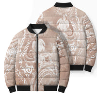 Aloha Hawaii Turtles Floral Bomber Puffer Jacket Taupe Marbles Glaze