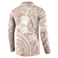 Aloha Hawaii Turtles Floral Button Sweatshirt Taupe Marbles Glaze