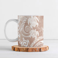 Aloha Hawaii Turtles Floral Ceramic Mug Taupe Marbles Glaze