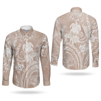 Aloha Hawaii Turtles Floral Couples Matching Mermaid Dress and Long Sleeve Button Shirt Taupe Marbles Glaze LT7 - Polynesian Pride