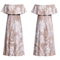 Aloha Hawaii Turtles Floral Couples Matching Off Shoulder Maxi Dress and Hawaiian Shirt Taupe Marbles Glaze LT7 - Polynesian Pride