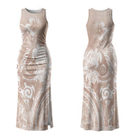 Aloha Hawaii Turtles Floral Couples Matching Tank Maxi Dress and Hawaiian Shirt Taupe Marbles Glaze LT7 - Polynesian Pride
