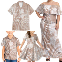 Aloha Hawaii Turtles Floral Family Matching Off Shoulder Maxi Dress and Hawaiian Shirt Taupe Marbles Glaze LT7 - Polynesian Pride