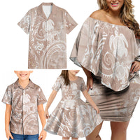 Aloha Hawaii Turtles Floral Family Matching Off Shoulder Short Dress and Hawaiian Shirt Taupe Marbles Glaze LT7 - Polynesian Pride