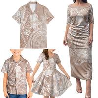 Aloha Hawaii Turtles Floral Family Matching Puletasi and Hawaiian Shirt Taupe Marbles Glaze LT7 - Polynesian Pride